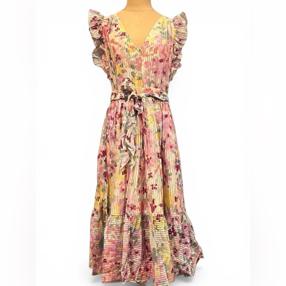 Kate Spade Painted Petals Burnout Dress Belted Floral Pink Size 0
